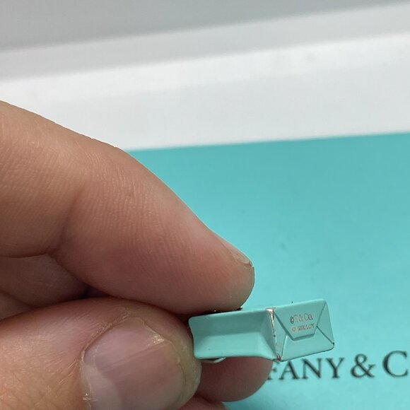 Tiffany & Co Silver Blue Enamel Shopping Bag Charm Pendant - Picture 9 of 10